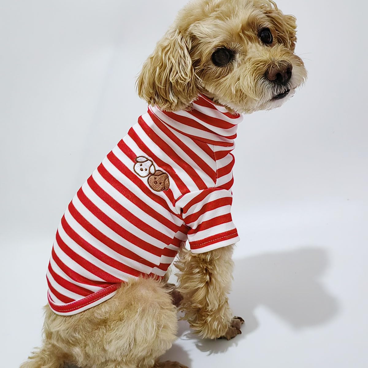 IMDOUBLEDOU embroidery close-up on dog shirt highlights playful design