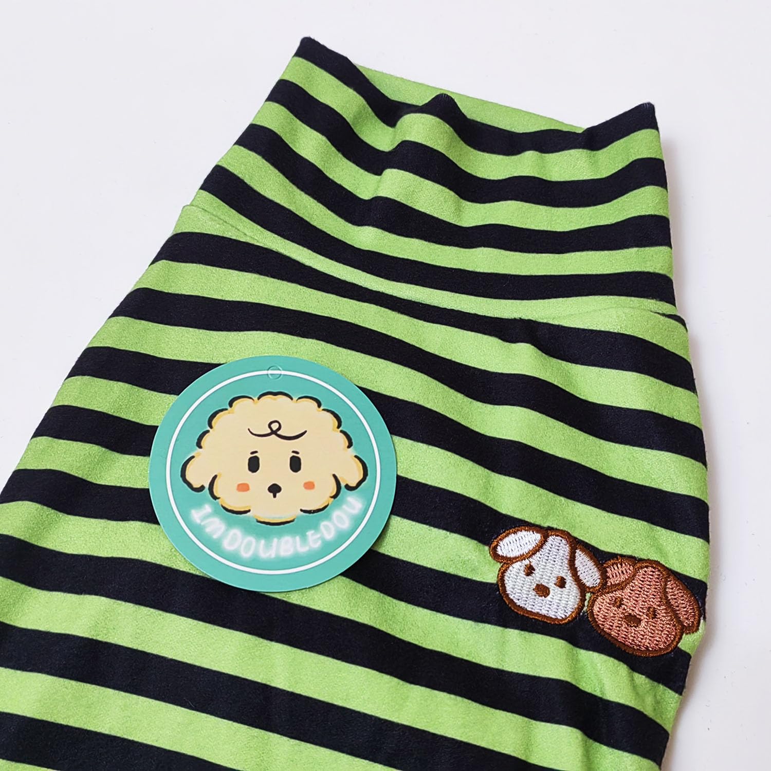 IMDOUBLEDOU turtleneck dog shirt green striped back view shows cozy coverage