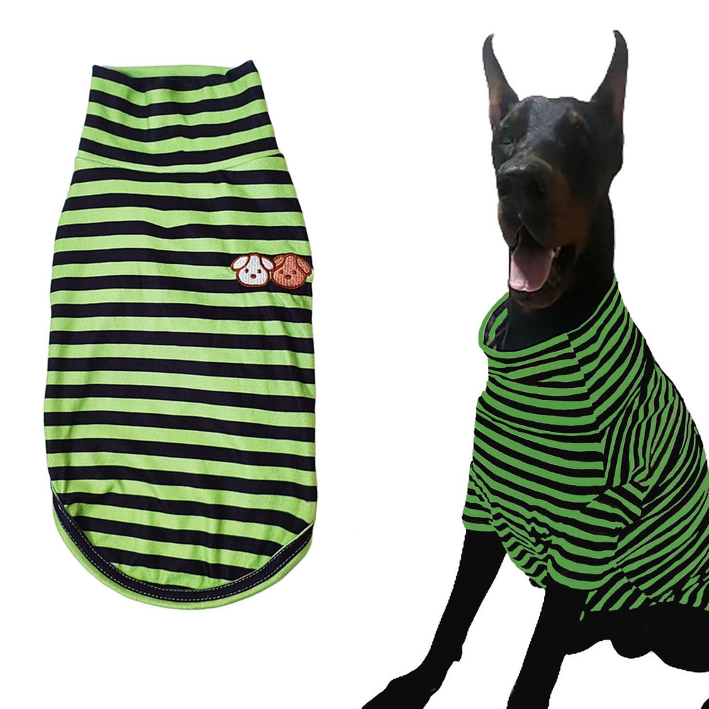 IMDOUBLEDOU turtleneck dog shirt green striped front view for warmth and style