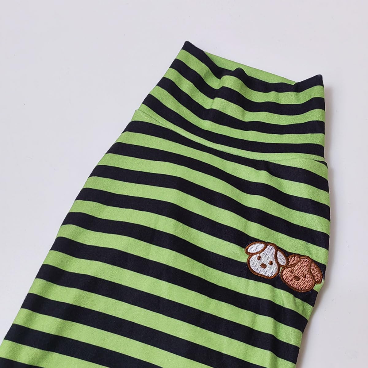 IMDOUBLEDOU turtleneck dog shirt green striped side angle highlights snug fit