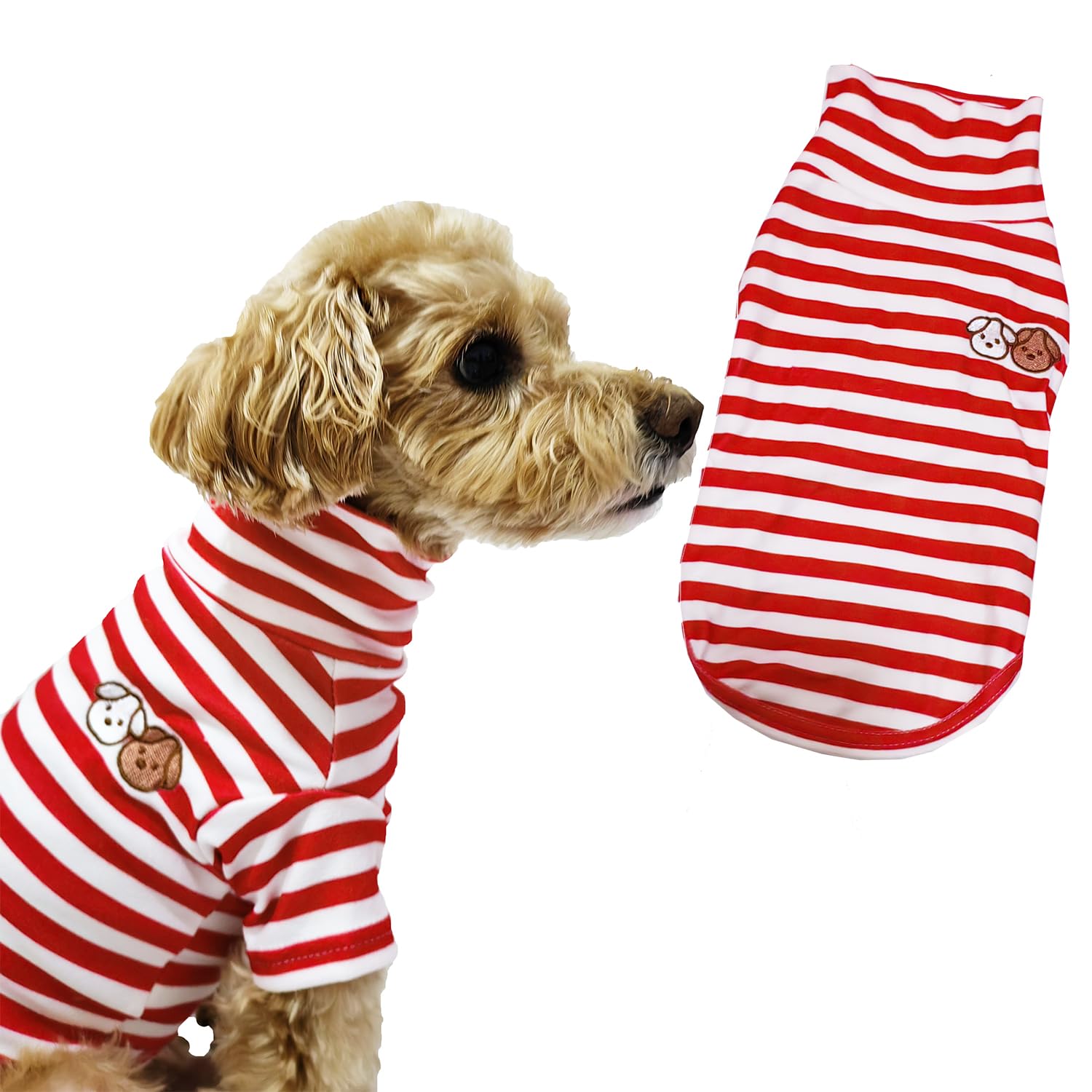 IMDOUBLEDOU turtleneck dog shirt red striped front view shows stylish fit and warmth