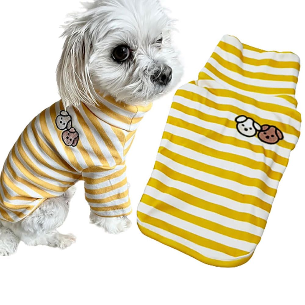 IMDOUBLEDOU turtleneck dog shirt striped yellow front view for warm, everyday wear
