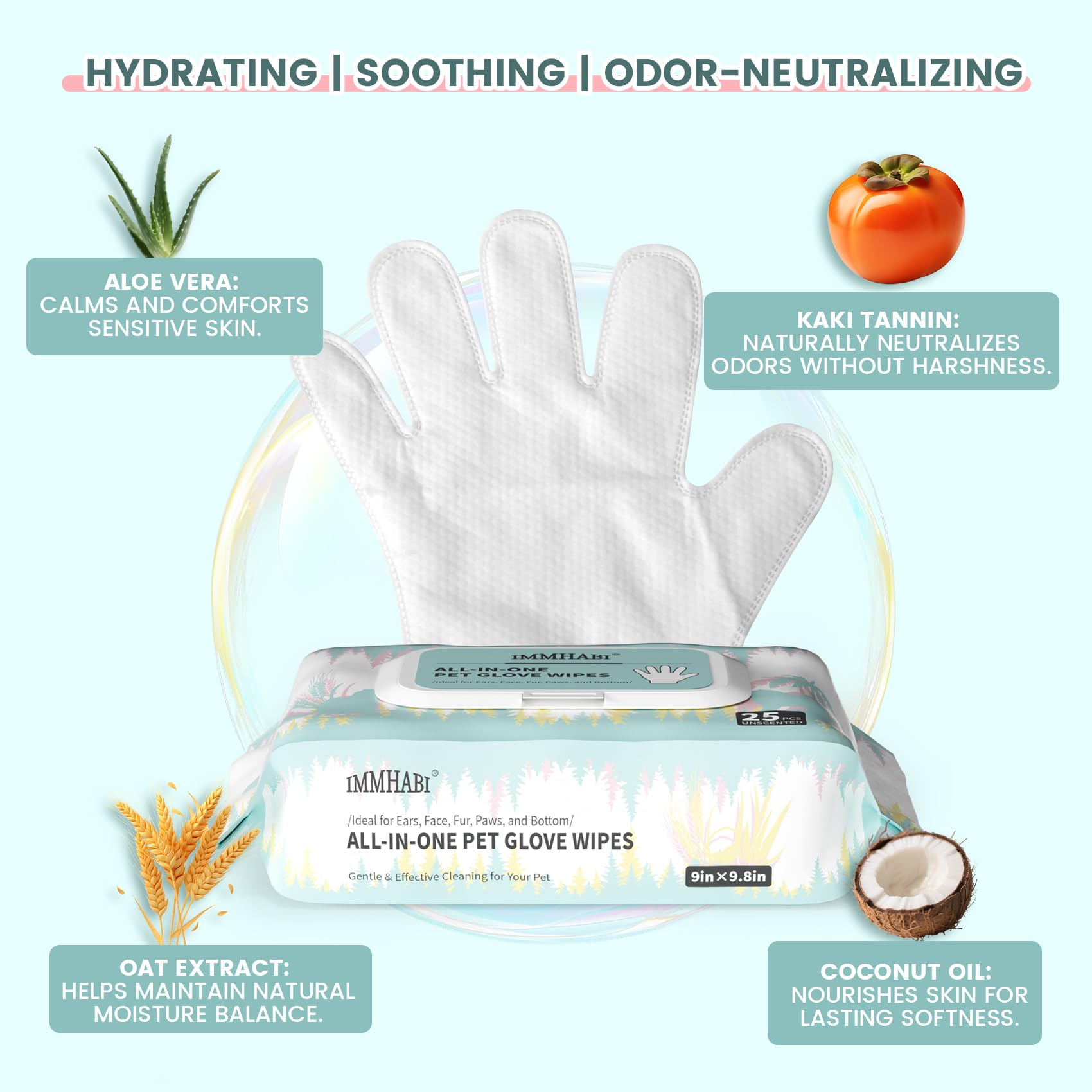 IMMHABI glove wipes dog and cat care shows versatile grooming across areas.