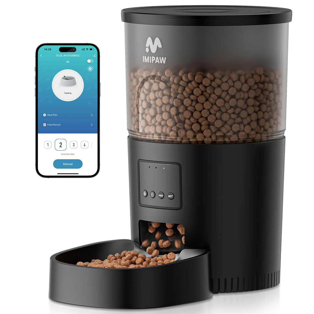IMIPAW automatic cat feeder front view enables precise meal timing.
