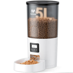 IMIPAW automatic cat feeder front view with 5L capacity for steady meals