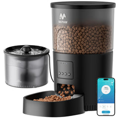IMIPAW automatic feeder front view highlights programmable portions for scheduled meals.