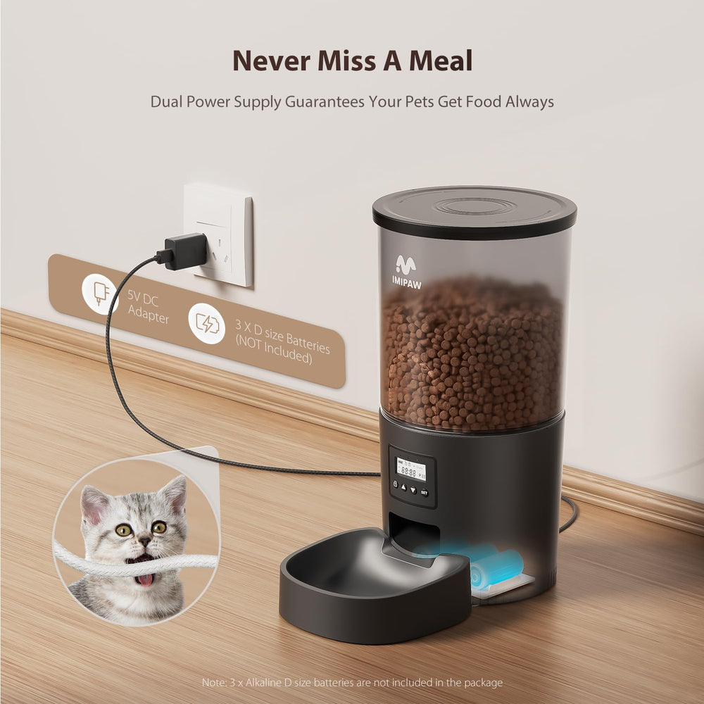 IMIPAW feeder LCD display enabling simple timer setup and quick manual feeding.