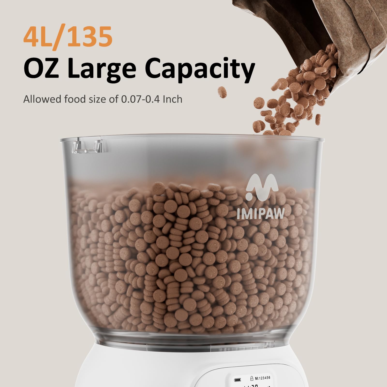 IMIPAW PET 4L capacity holds up to 16 cups of dry kibble.