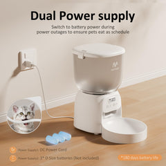 IMIPAW PET automatic cat feeder showing dual power options for uninterrupted meals.