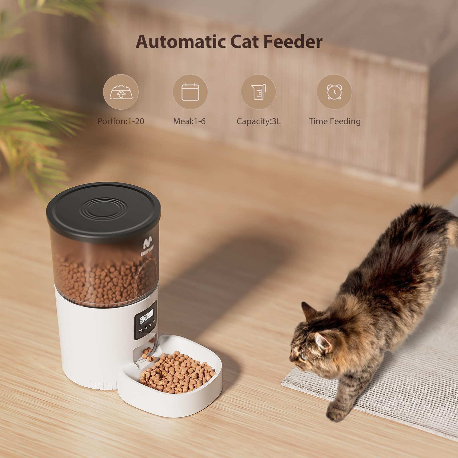 IMIPAW cat feeder with secure lid for spill-free feeding