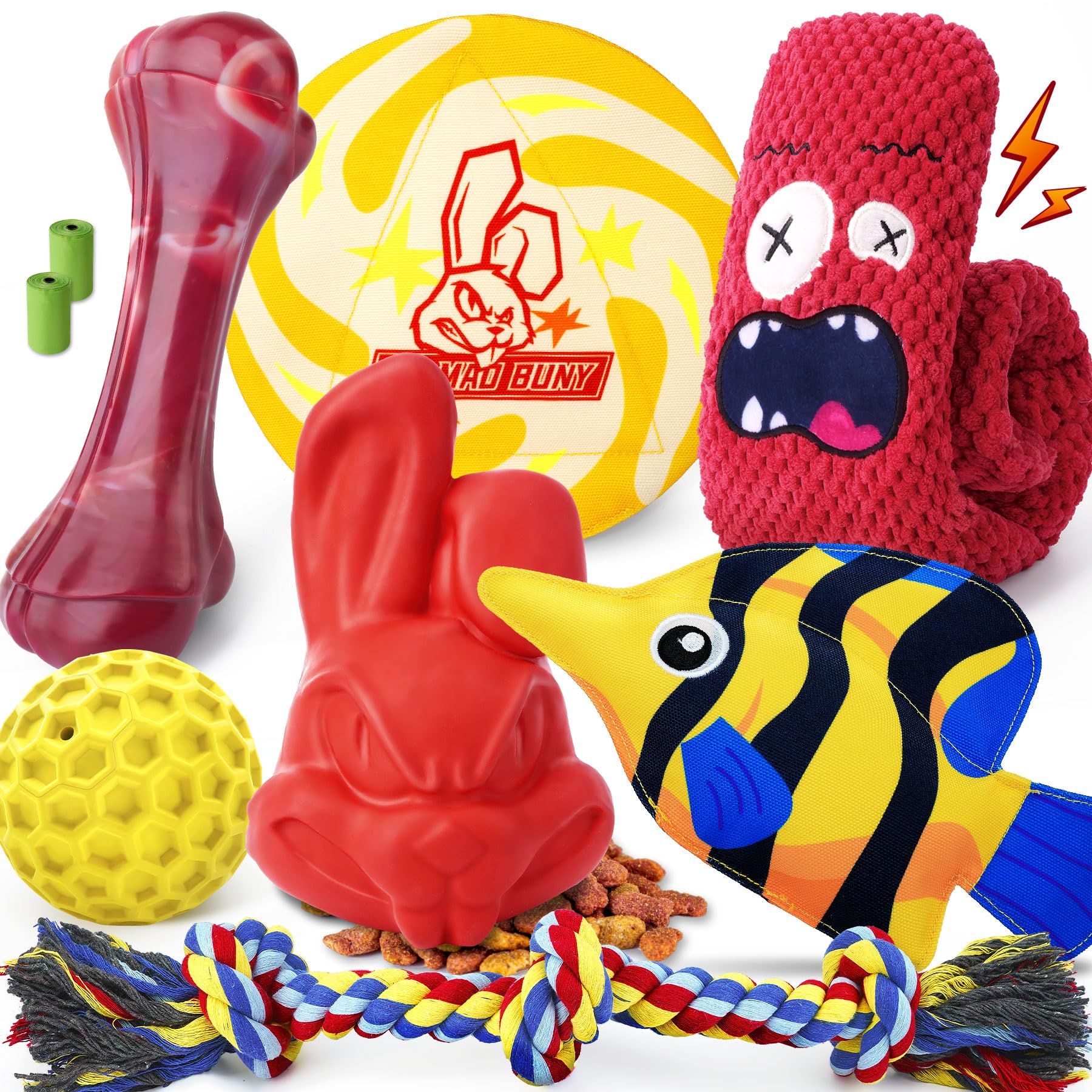 IMMADBUNY yellow fish toy for aggressive chewers keeps dogs engaged and entertained.
