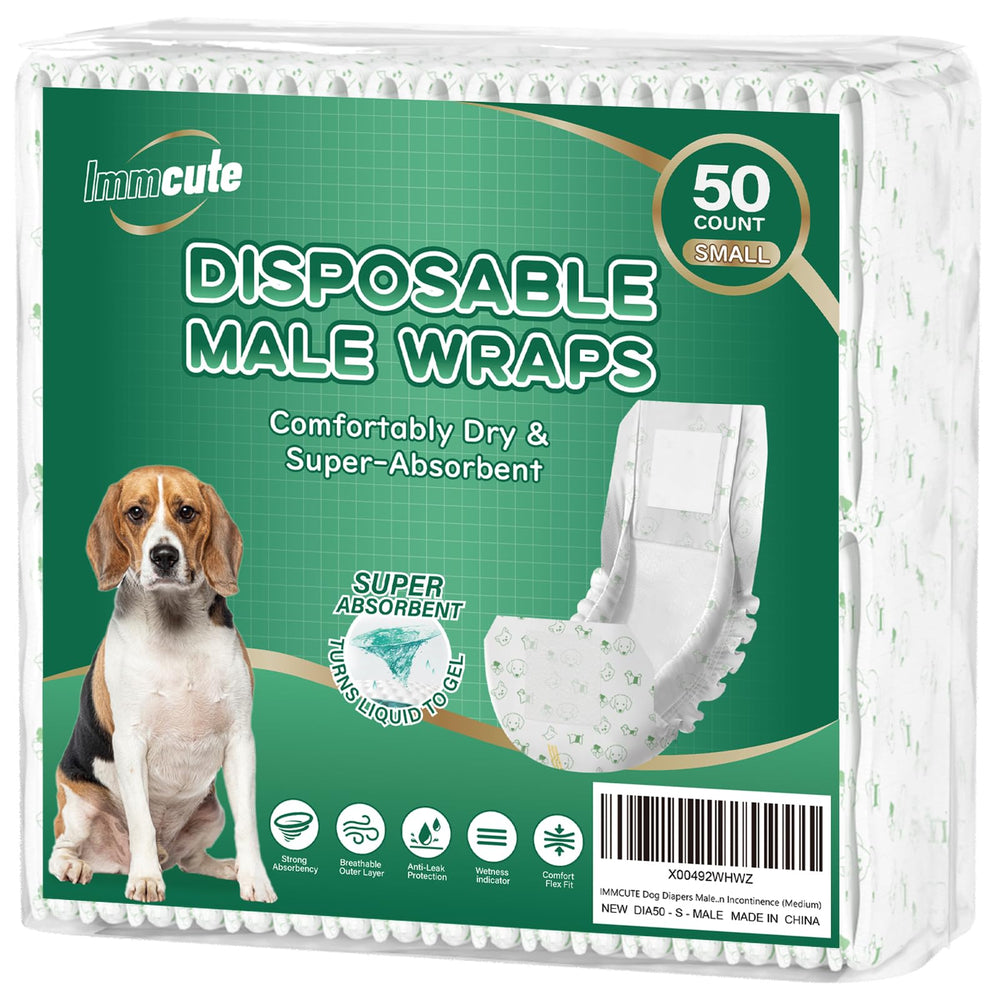 IMMCUTE dog diapers small-male packaging view for convenient shopping and quick setup.