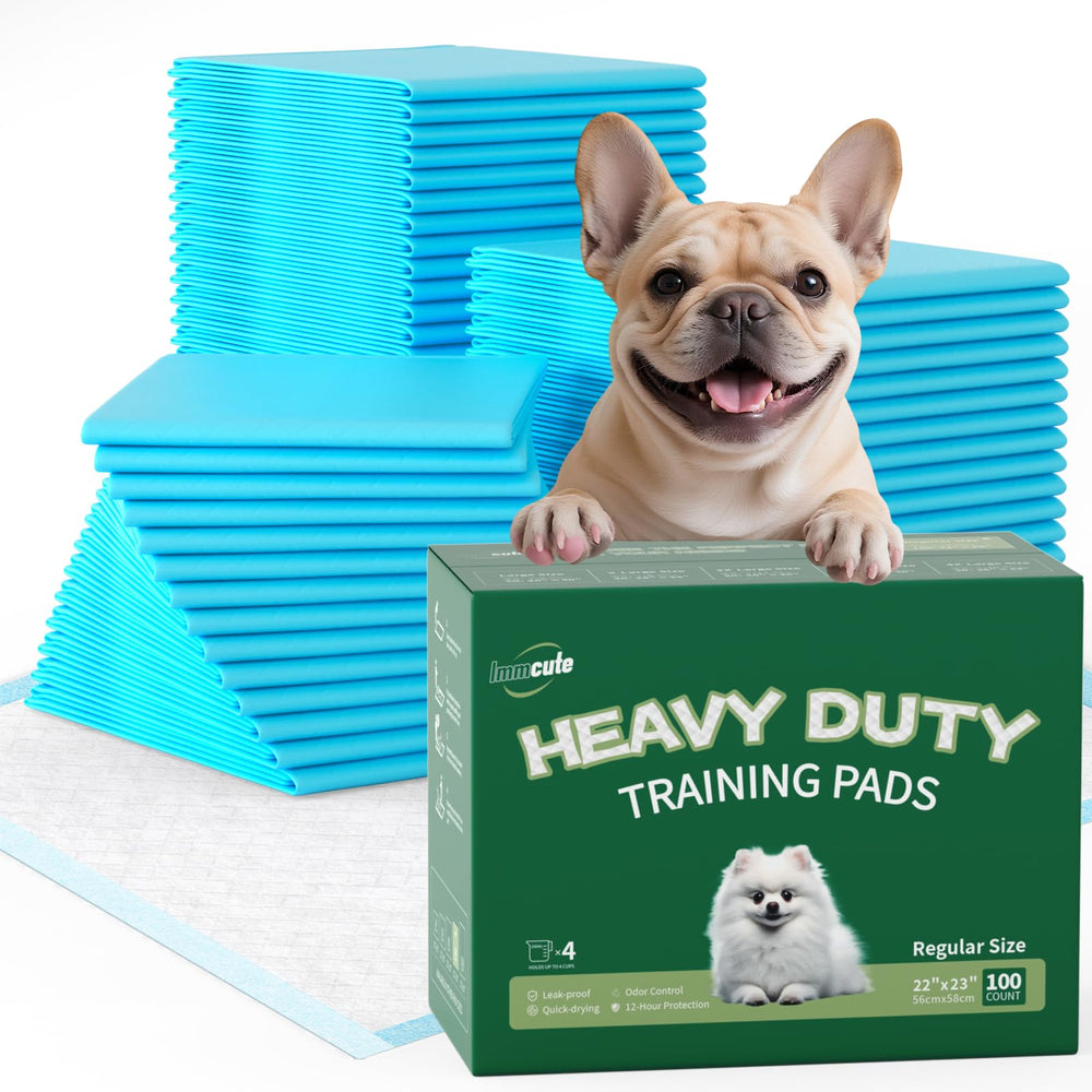 IMMCUTE heavy-duty puppy pad front view highlights stain-resistant and leak-proof edges for training spaces.