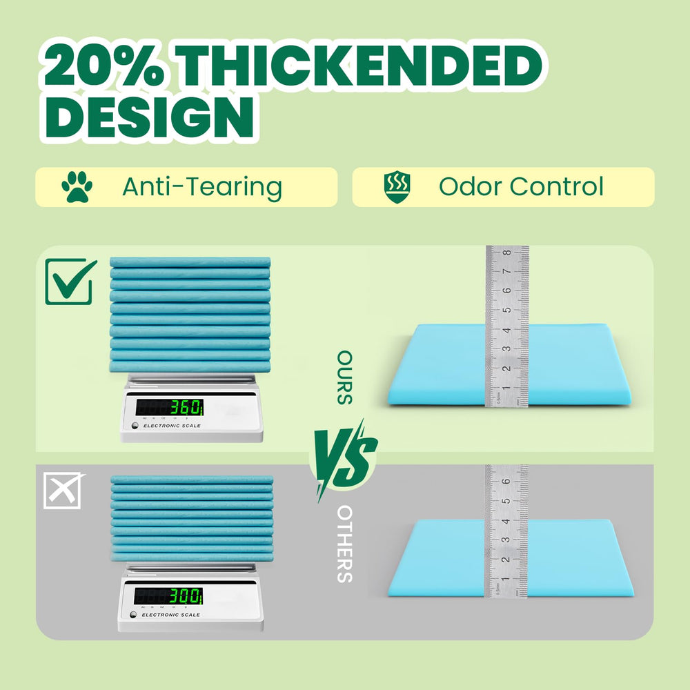 IMMCUTE heavy-duty puppy pad side view emphasizes thick core for containment and protection.