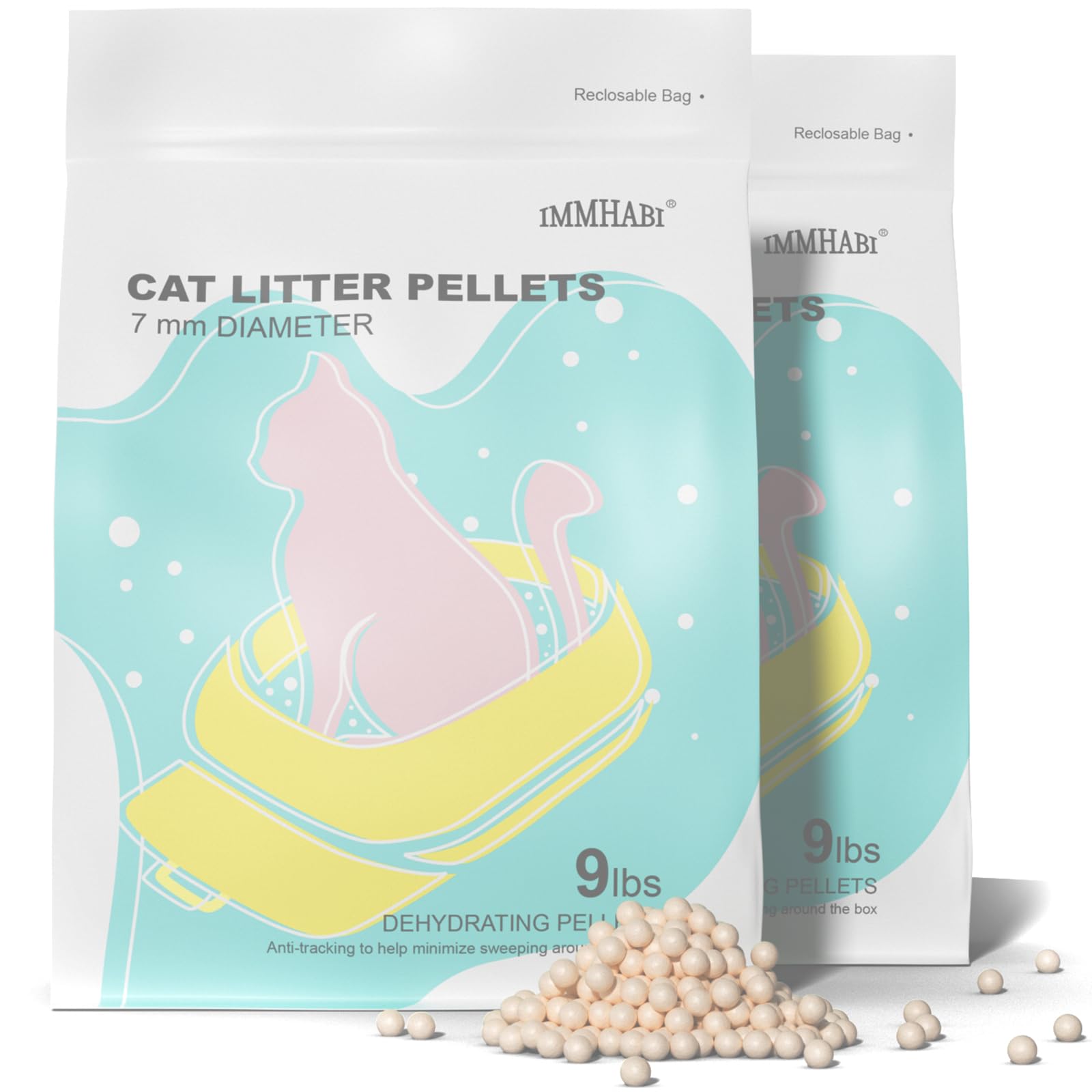 IMMHABI cat litter pellets 18lb bag reduces tracking for cleaner floors.