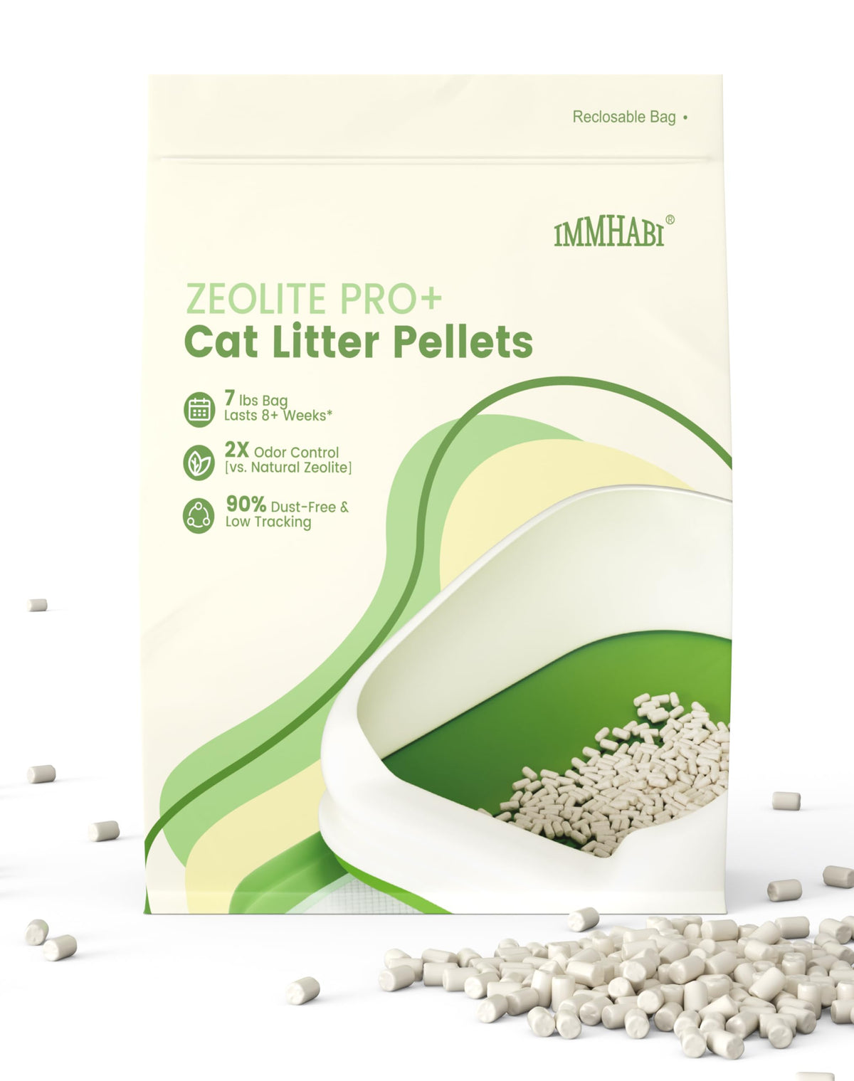 IMMHABI Enhanced Cat Litter Pellets 7-lb bag front for long-lasting odor control