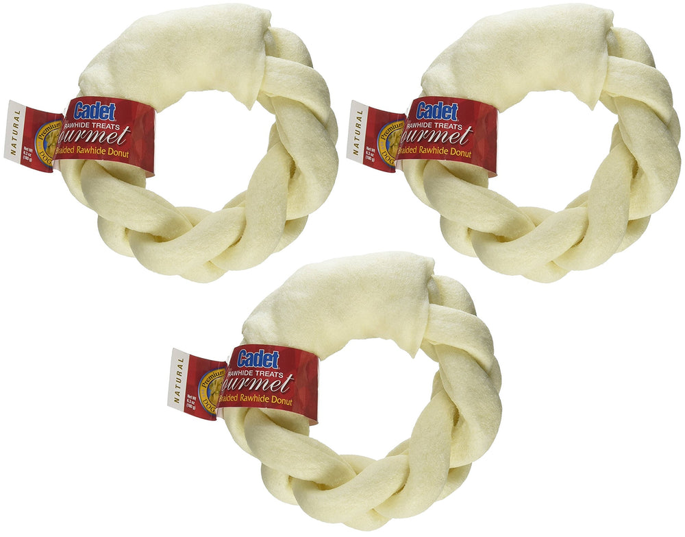 IMS PET Cadet Rawhide Treats 5-inch braided donut chew for dogs promotes long-lasting chew sessions.