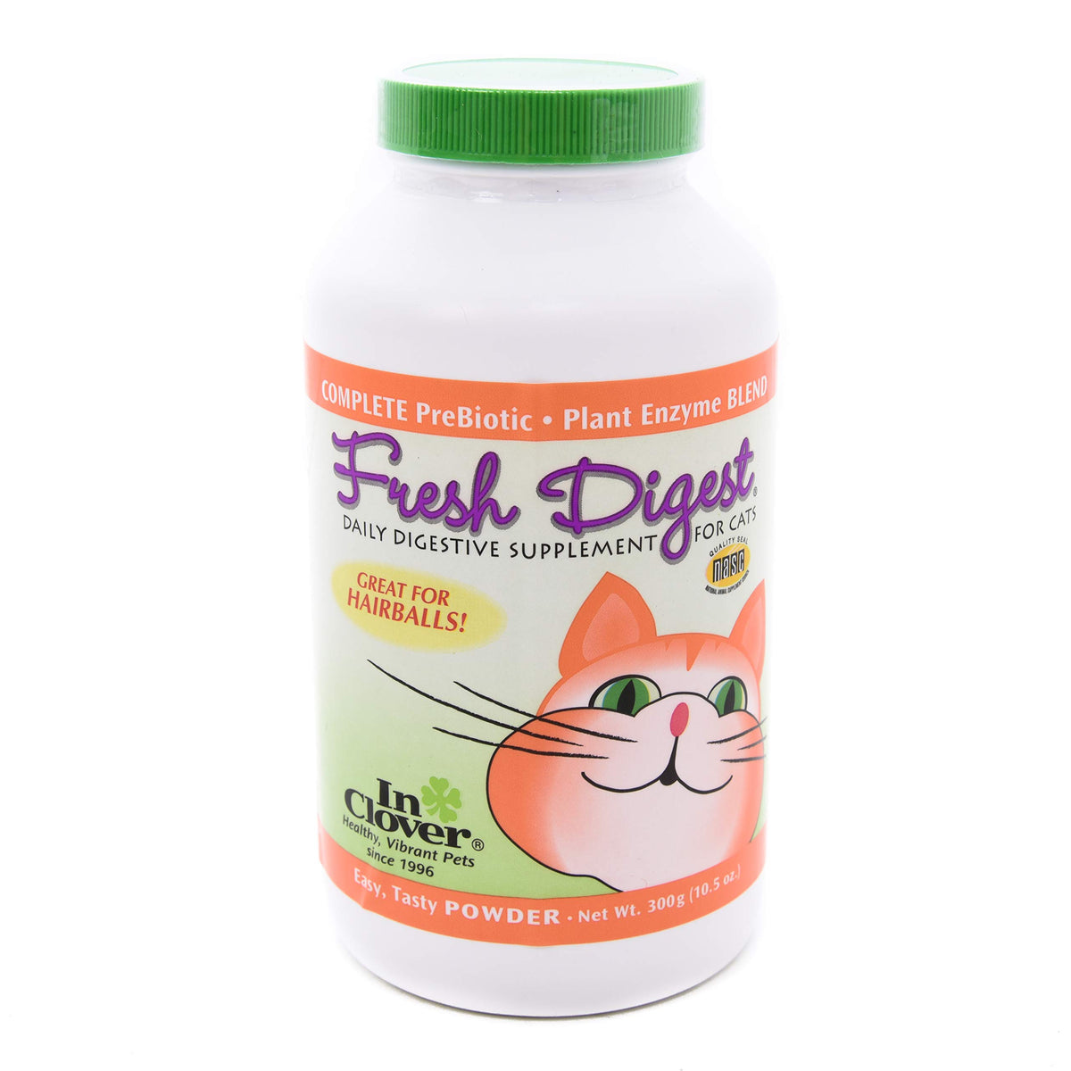 In Clover Fresh Digest cat bottle shows digestive aid for balanced digestion and immune support.