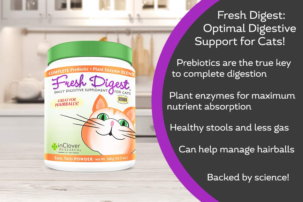 In Clover Fresh Digest cat-hairball-remedy helps reduce hairball discomfort during grooming.