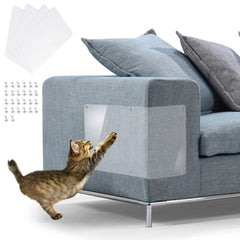 In Hand scratch guards on sofa provide near-invisible protection against cat scratches.