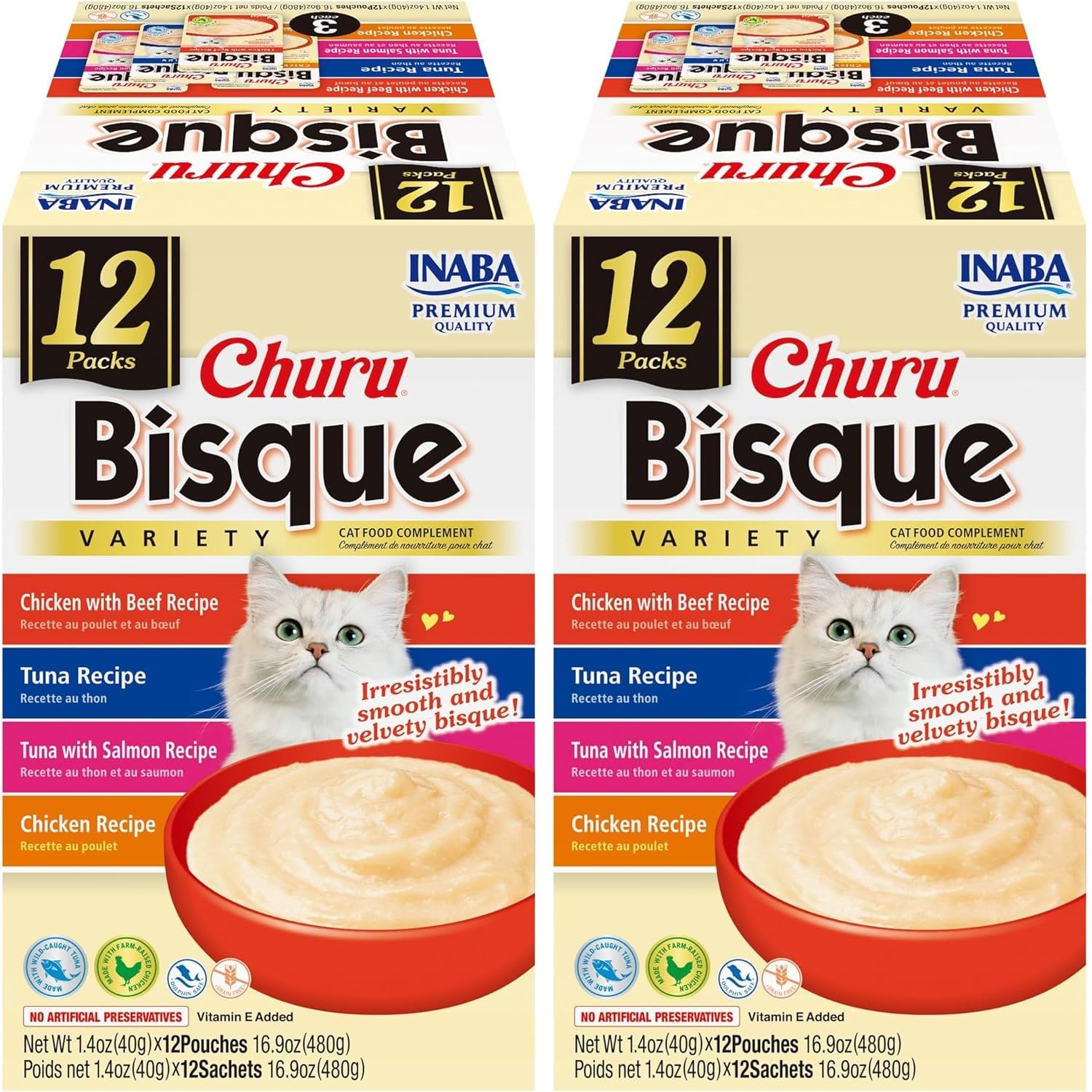 INABA Churu Bisque tuna-chicken variety pouch as a side dish for cats