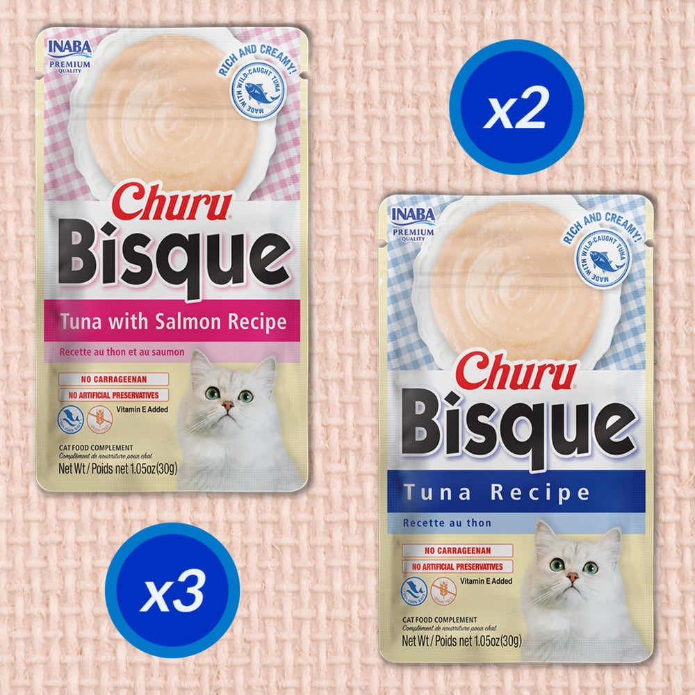 INABA Churu Bisque tuna ingredients label highlights grain-free quality
