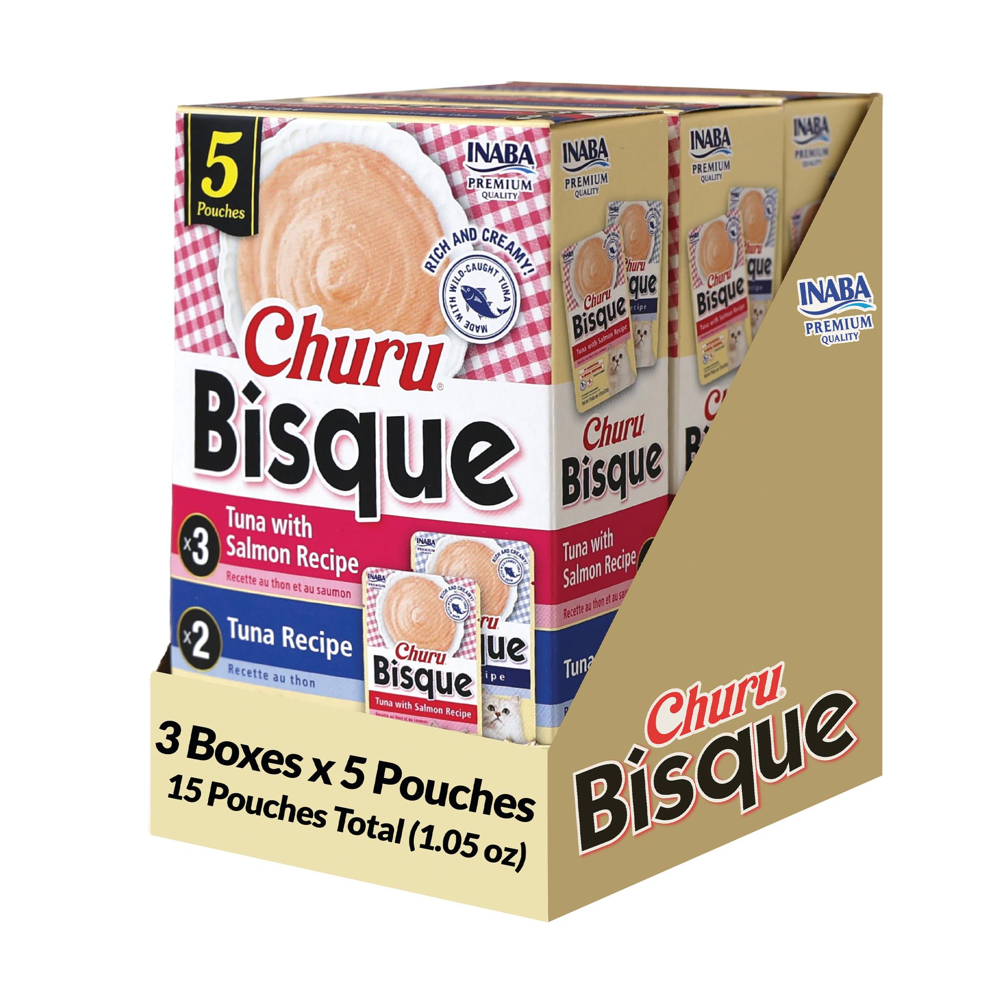 INABA Churu Bisque tuna pouch front showing convenient side-dish for cats