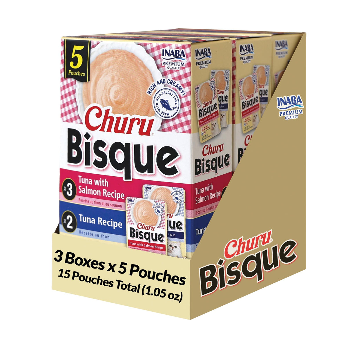 INABA Churu Bisque tuna pouch front showing convenient side-dish for cats