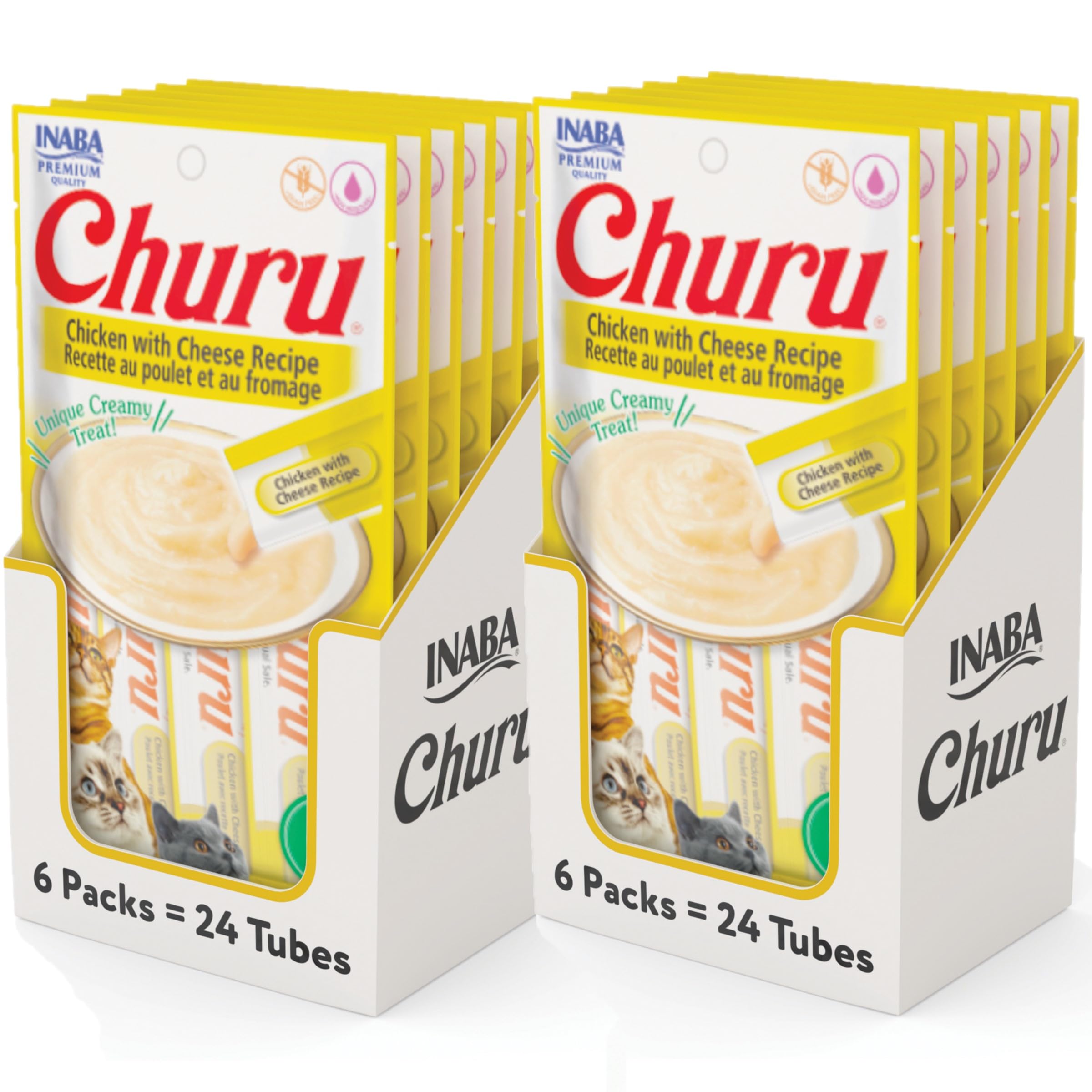 INABA Churu chicken-cheese-tube-closeup highlights creamy texture for hand feeding and hydration.