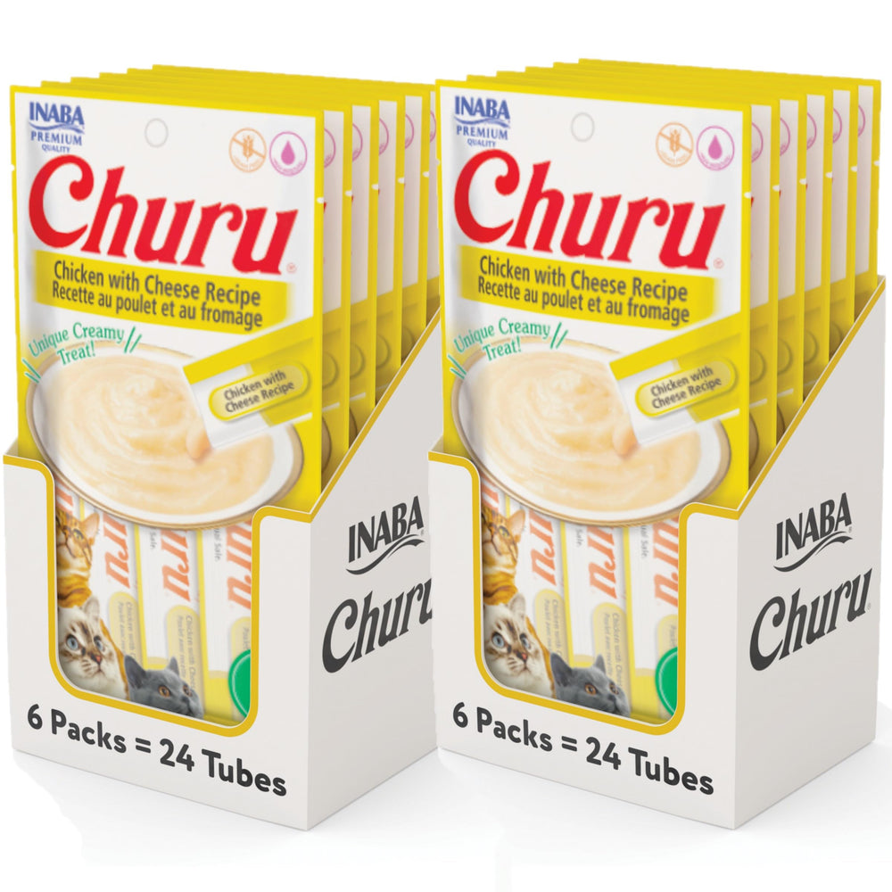 INABA Churu chicken-cheese-tube-closeup highlights creamy texture for hand feeding and hydration.