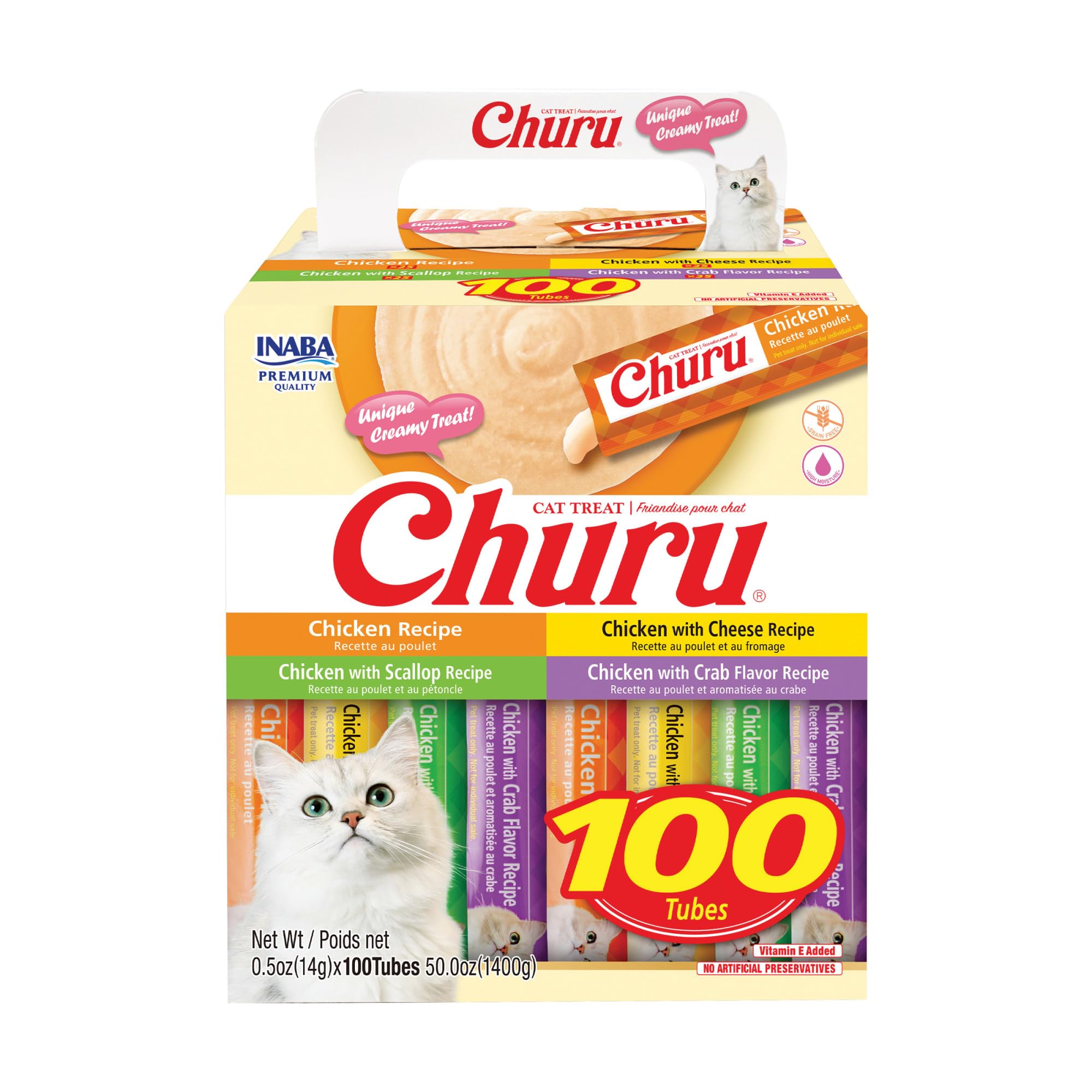 INABA Churu chicken tubes ready as a protein-rich, hydrating treat.