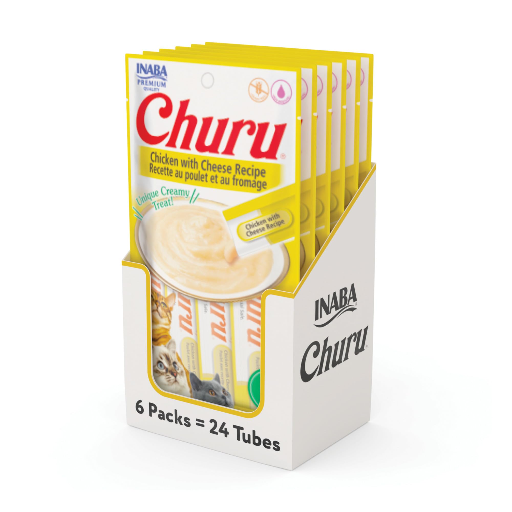 INABA Churu chicken with cheese tube—creamy lickable treat you can feed by hand.