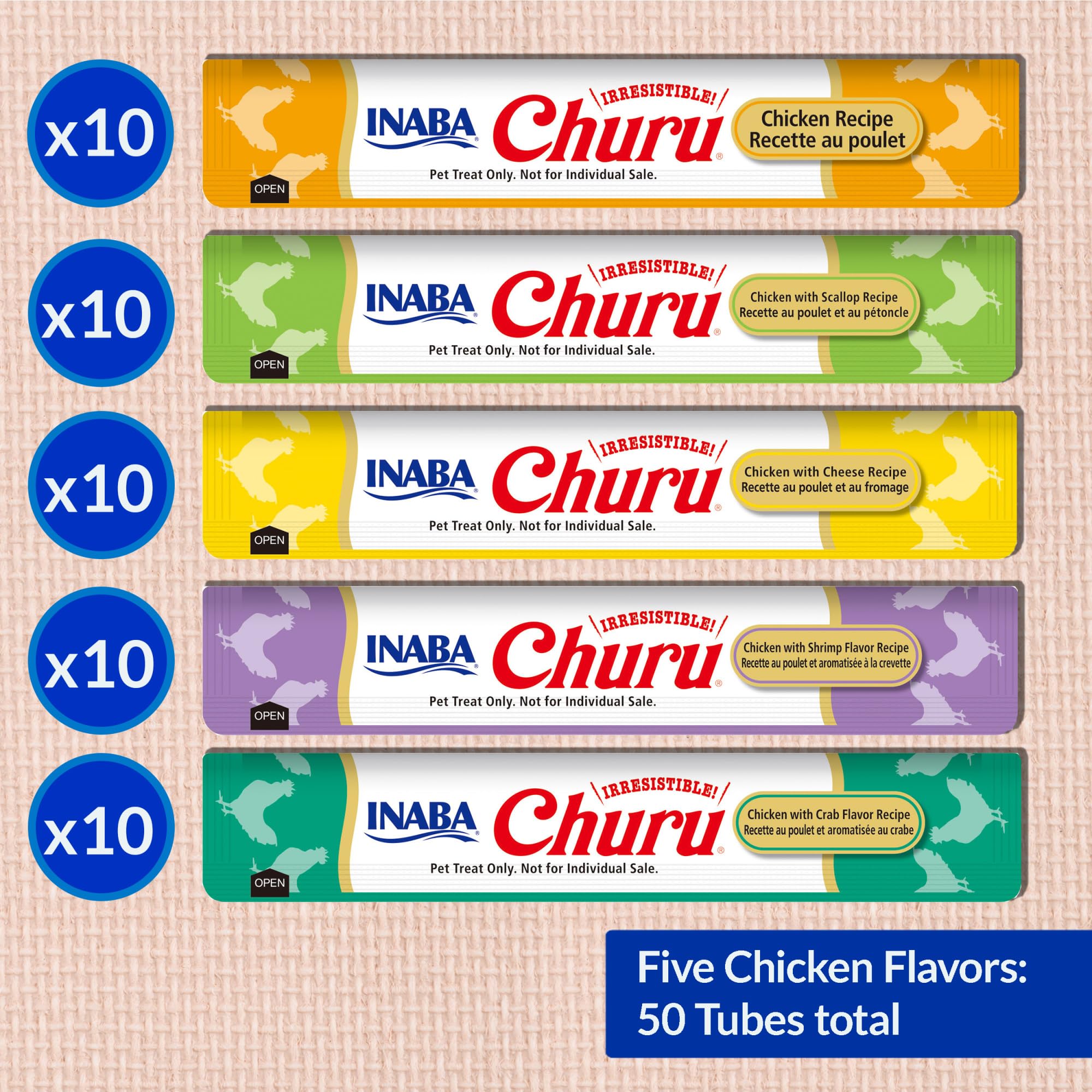 INABA Churu grain-free label highlights grain-free, preservative-free recipe.