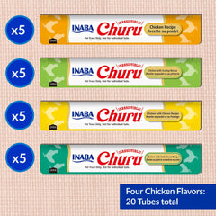 INABA Churu packaging highlights green tea extract and taurine for flavor appeal.