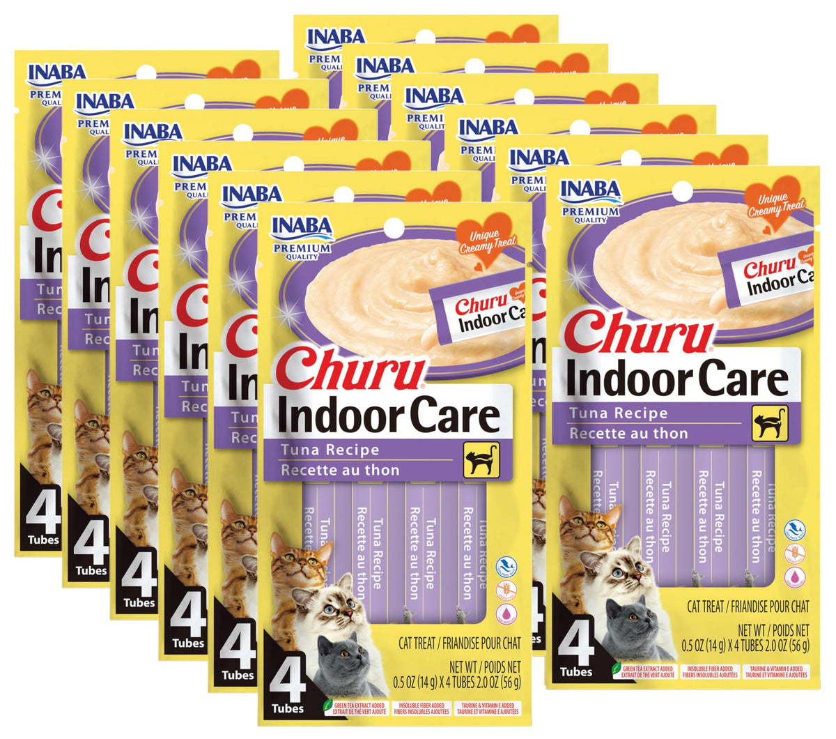INABA Churu hairball control tuna packaging shows easy-to-serve tubes for quick cat treats
