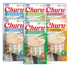 INABA Churu lickable purée tubes packaging highlights grain-free, convenient feeding.
