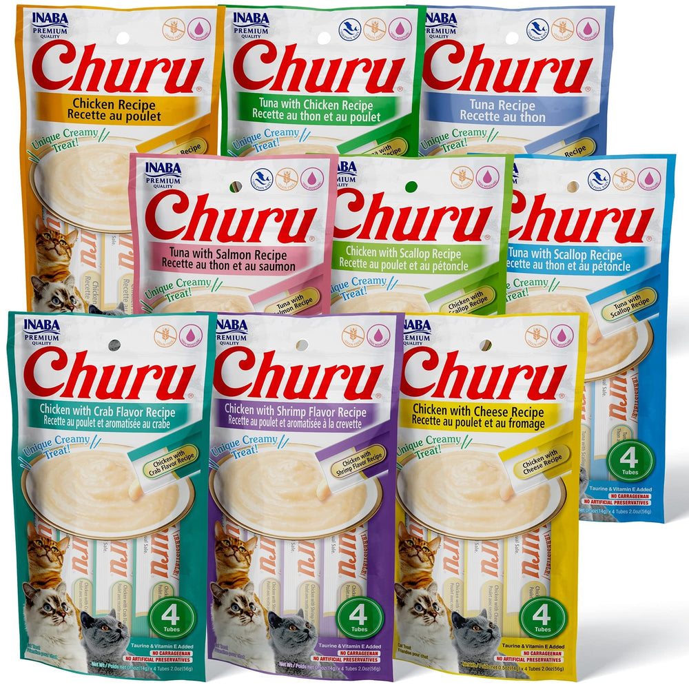 INABA Churu pack shot showing 36 tubes for convenient cat snacking variety