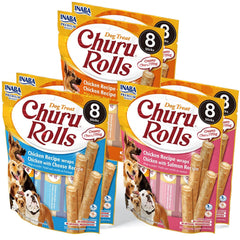 INABA Churu Rolls variety pack showing three flavors for versatile dog treats.