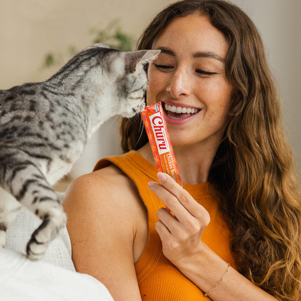 INABA Churu senior cat enjoying the creamy treat