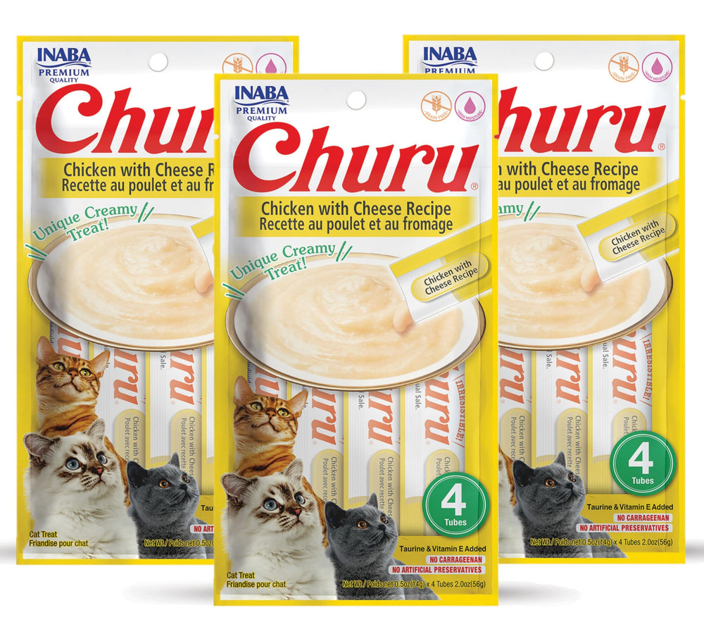 INABA Churu lickable cat treat tube front view highlights creamy texture for hydration.