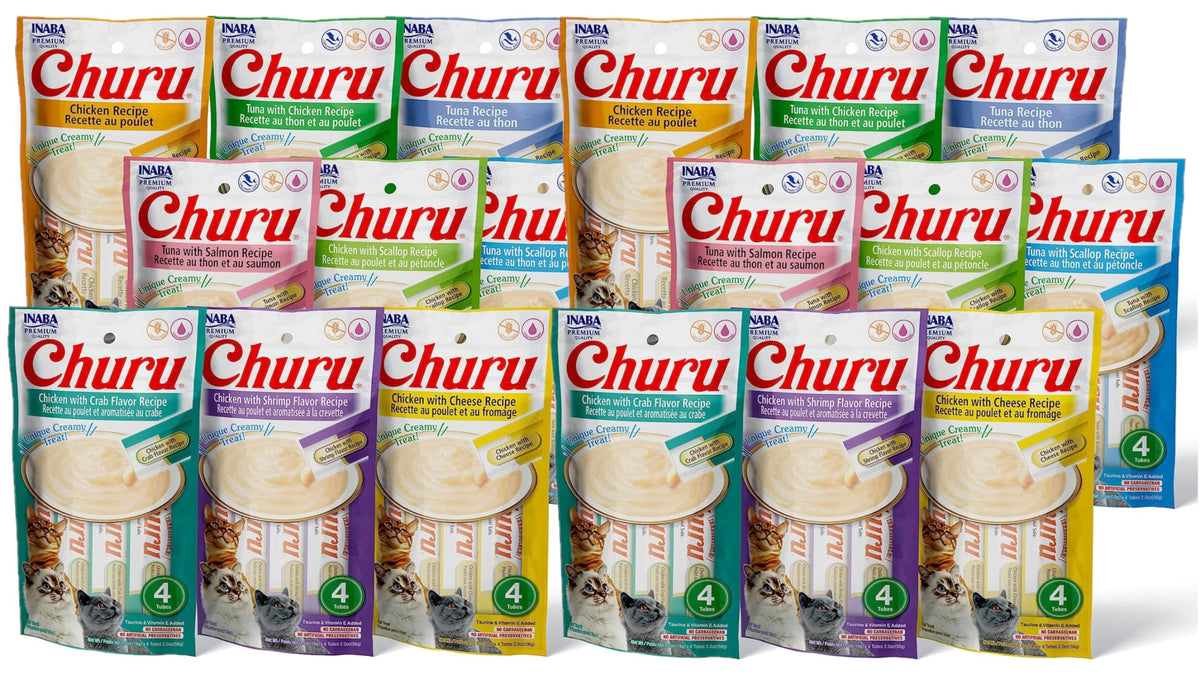 INABA Churu tube close-up showing creamy purée for a hydrating, low-calorie treat