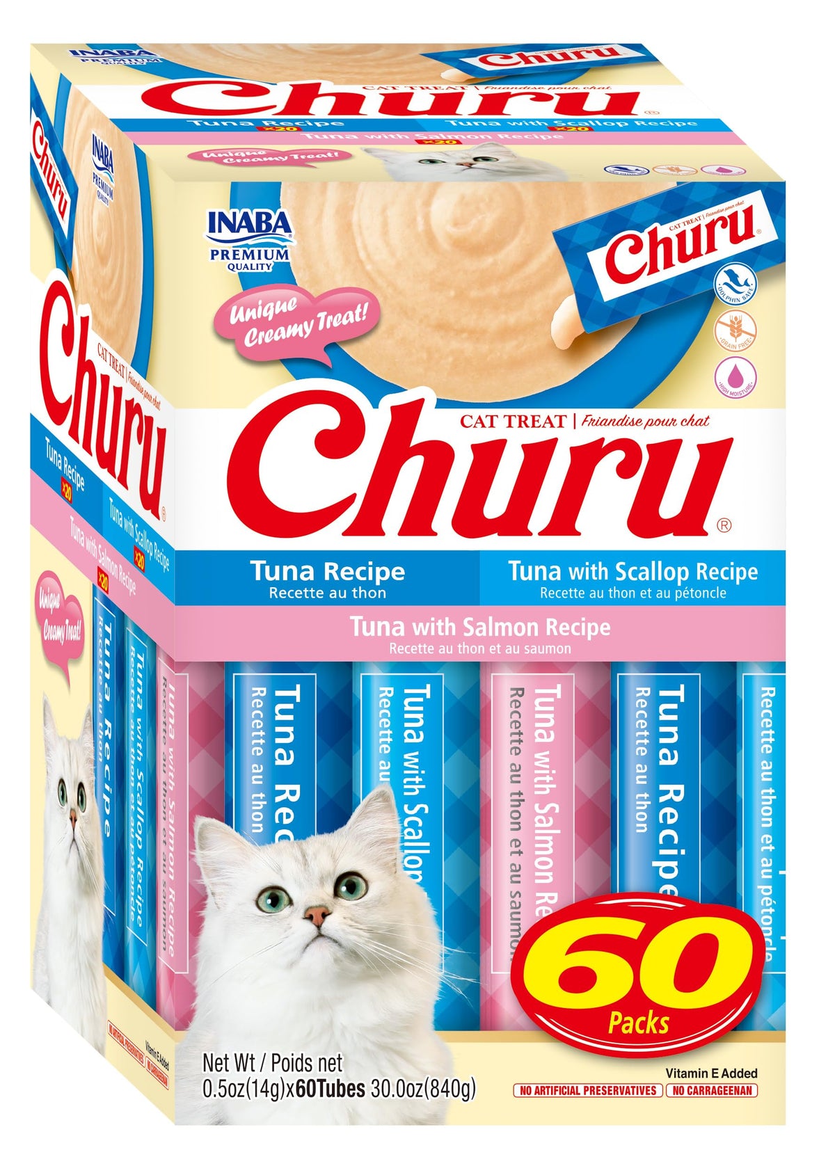 INABA Churu tubes close-up showing creamy texture ideal for moist cat treats