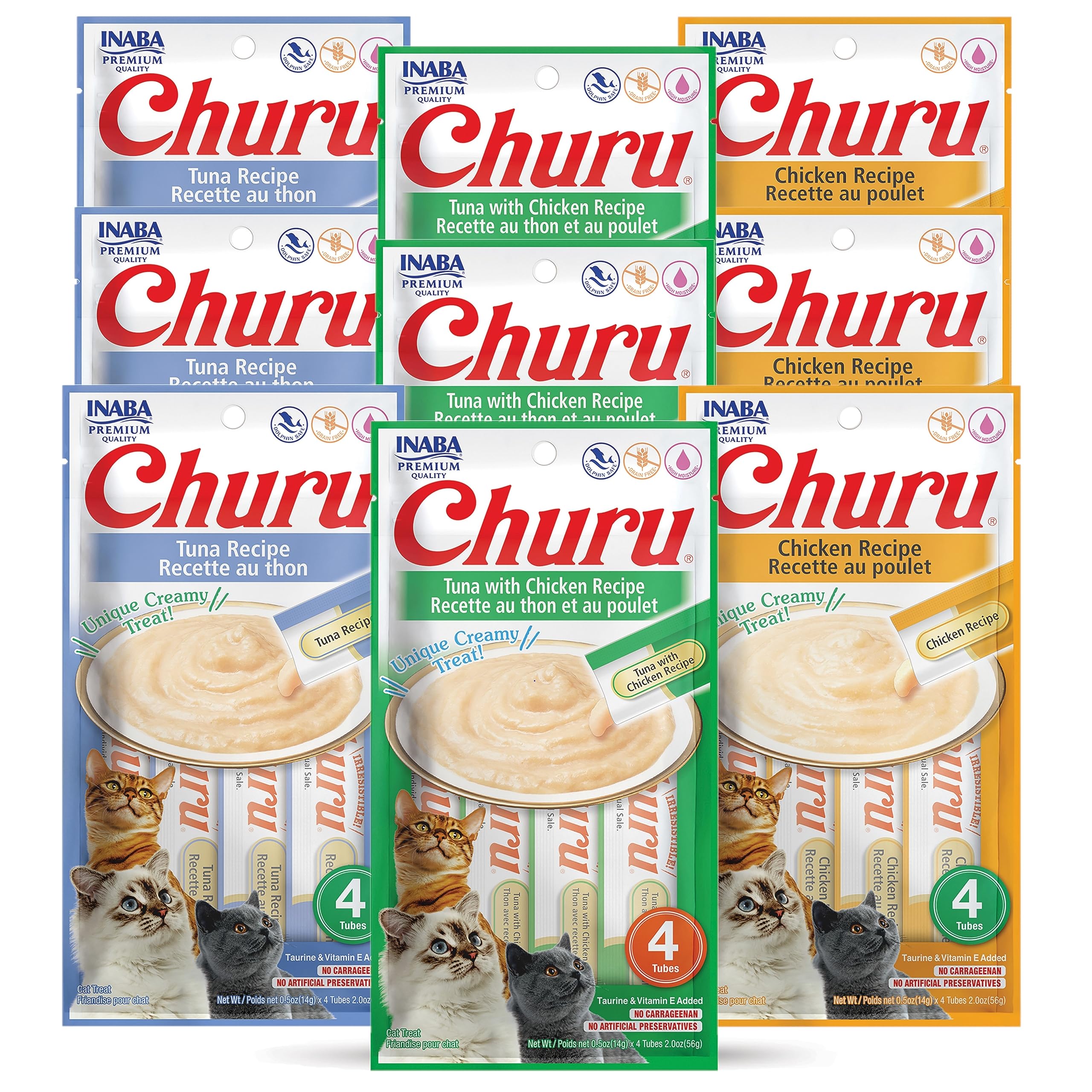 INABA Churu tuna-chicken variety pack front view, creamy tubes for hand-feeding bonding
