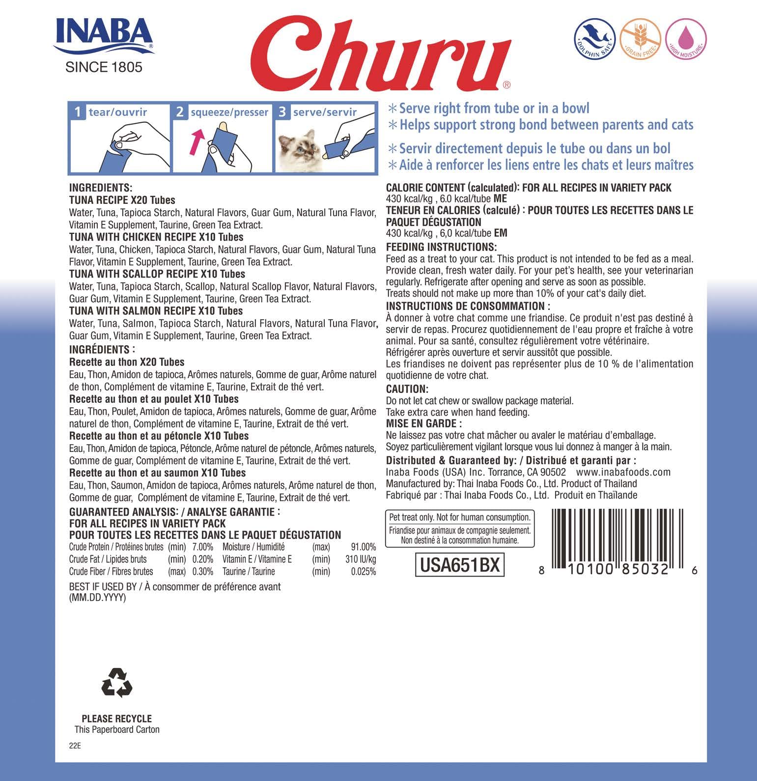 INABA Churu tuna tube closeup shows creamy texture ideal for hand feeding