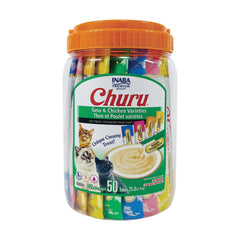 INABA Churu tuna-tube fed by hand for interactive cat treat.