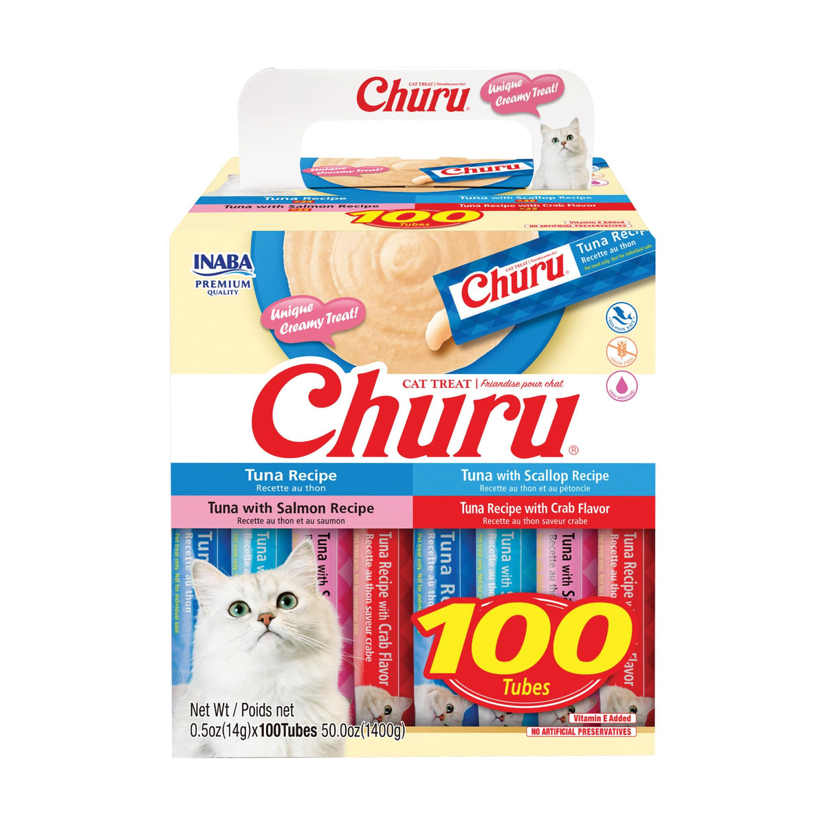 INABA Churu tuna tube pour shows creamy puree ideal for hand-feeding and hydration.