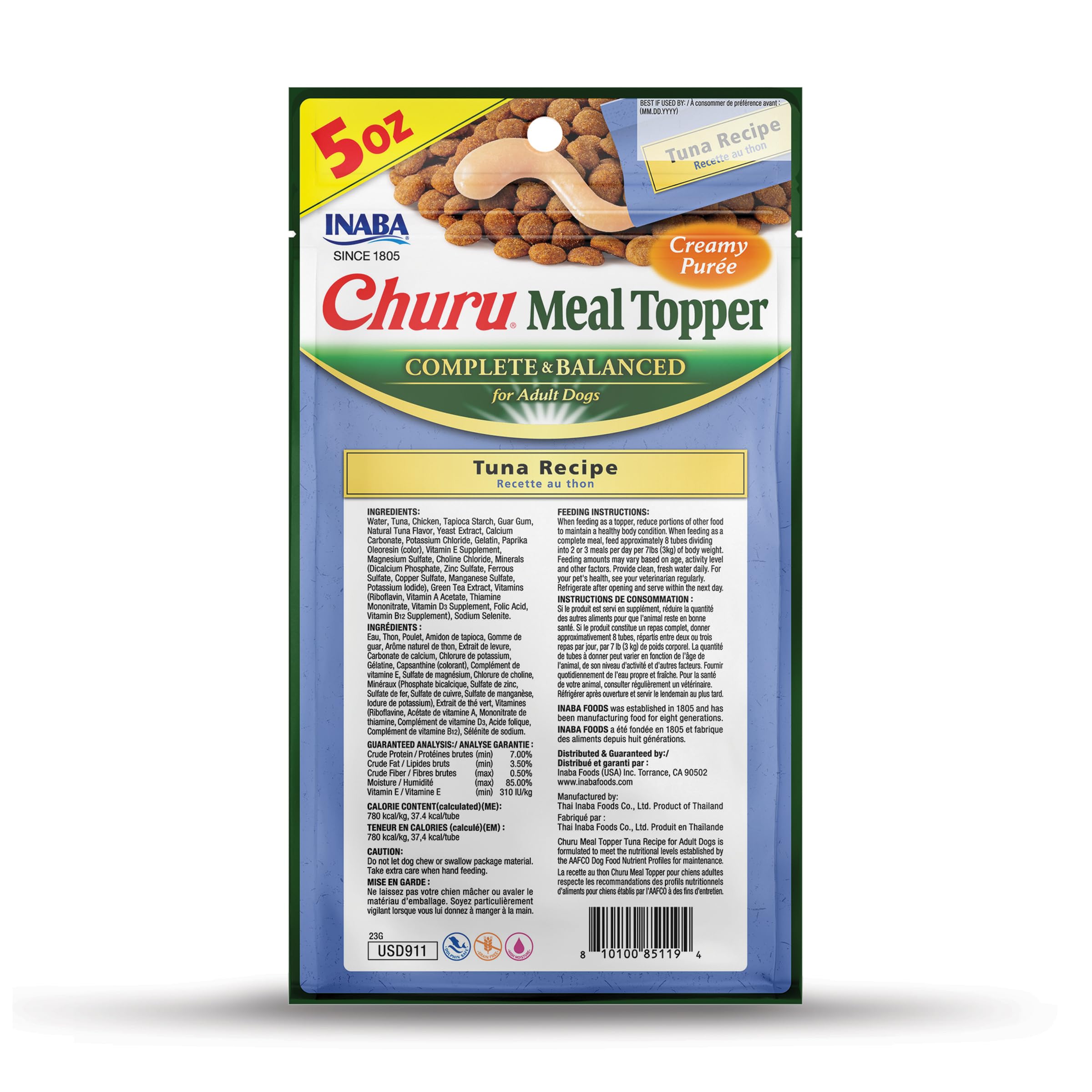 INABA Churu tuna-tube-press shows a single-serve tube ready for quick feeding.