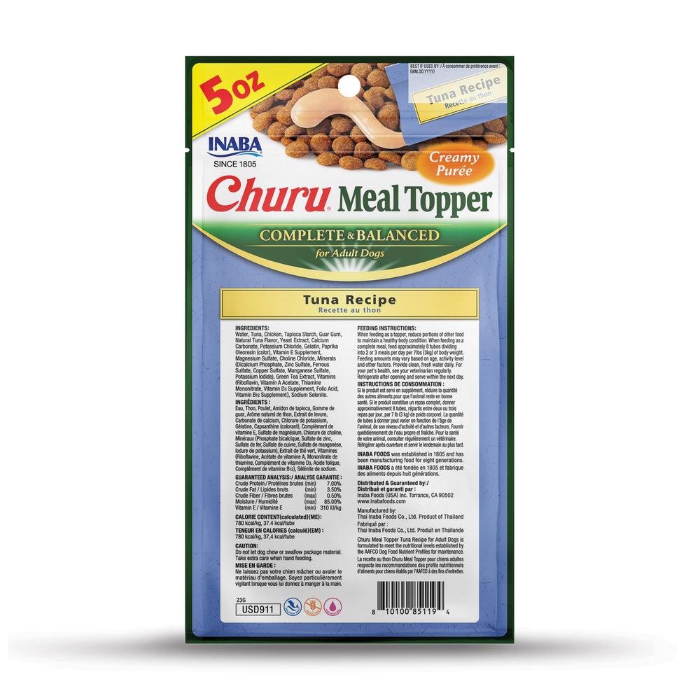 INABA Churu tuna-tube-press shows a single-serve tube ready for quick feeding.