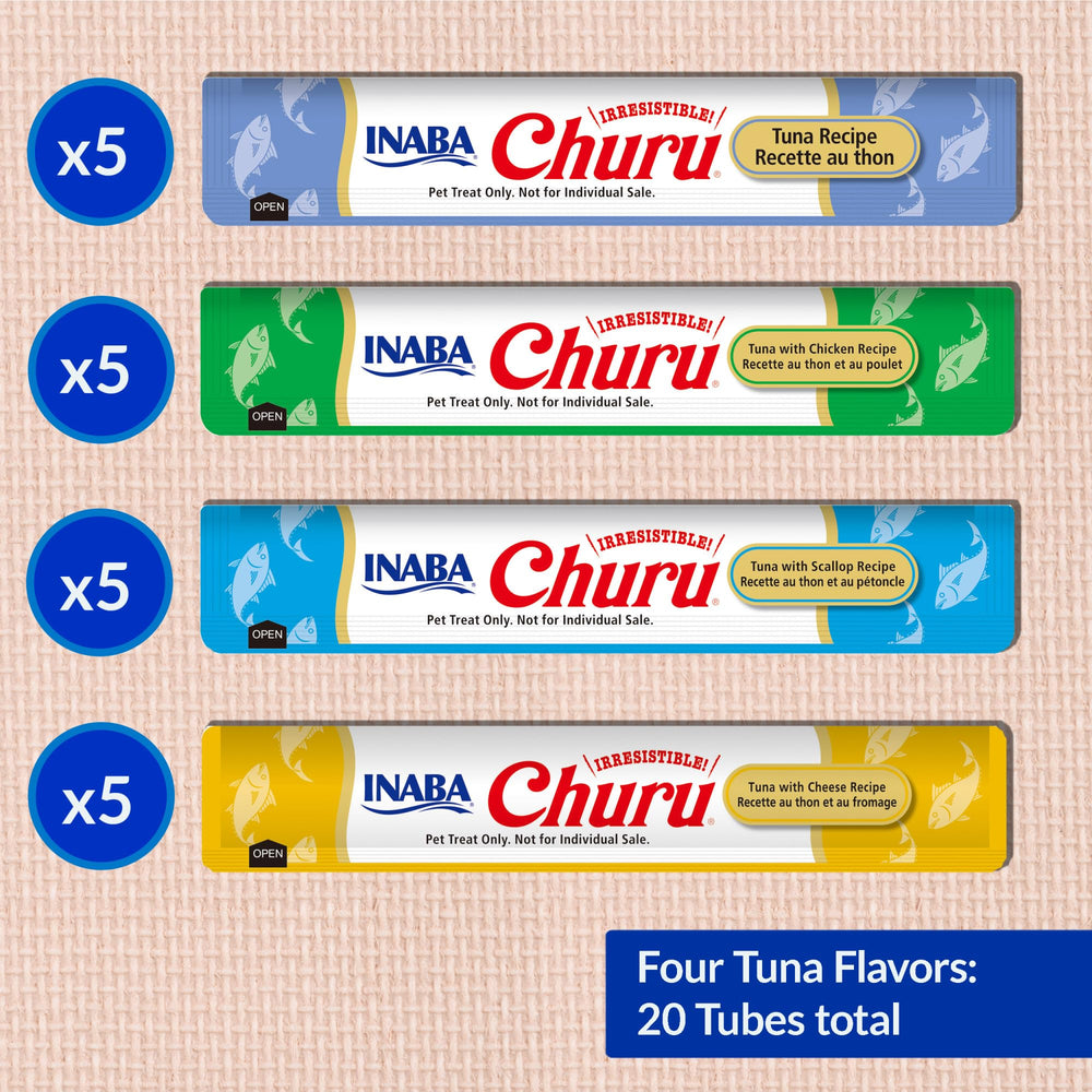INABA Churu Tuna tubes closeup displaying creamy texture and high-moisture purée.