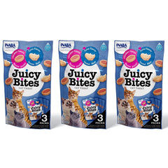 INABA Juicy Bites tuna chicken pouch closeup, grain-free moist treats for quick rewards